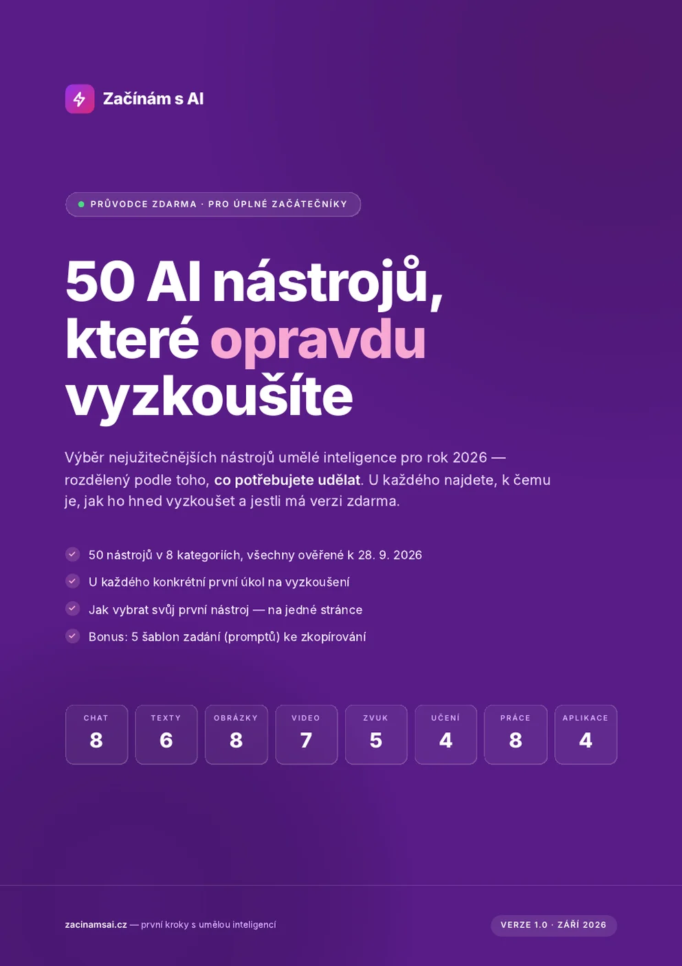 Obálka průvodce 50 AI nástrojů